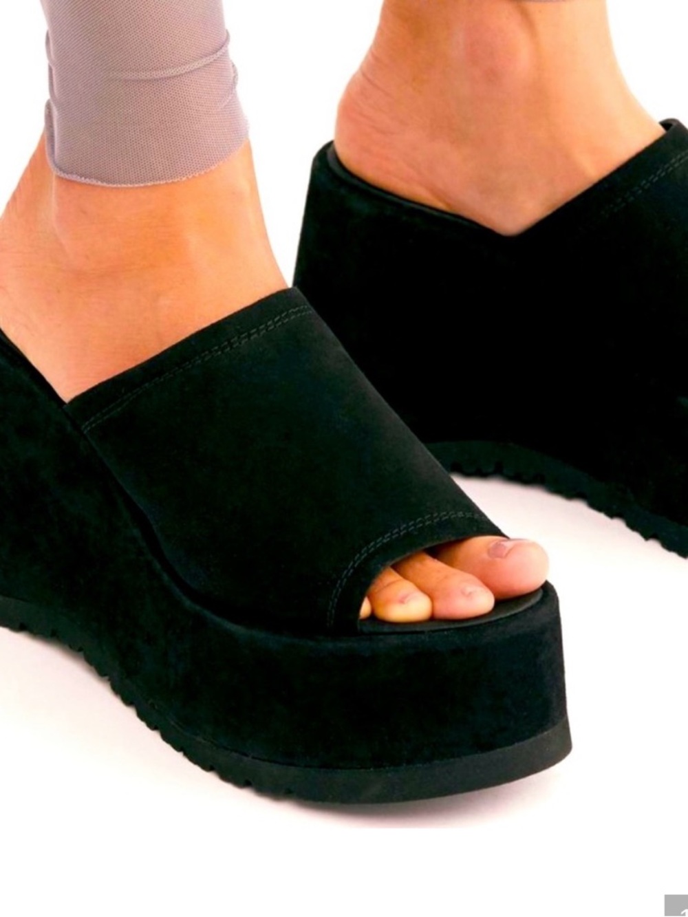 Free People Avery Black Suede Platform Slide Sandals